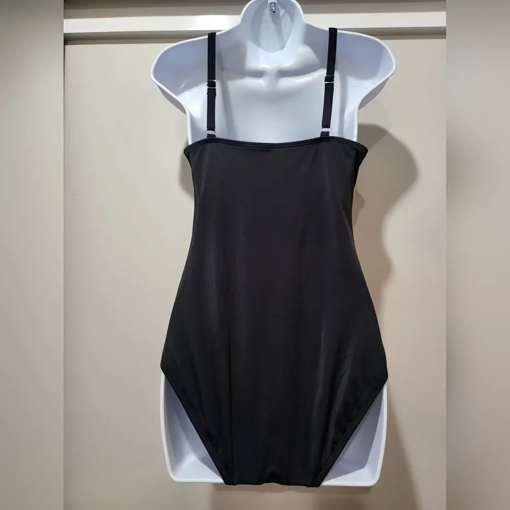 SWIM SOLUTIONS Tummy Control Mesh Insert Swimsuit NWT sz 10 black/white - Picture 4 of 5